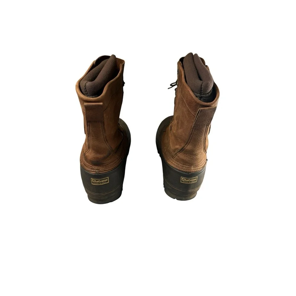 LACROSSE Men's 11 Brown Insulated Pac Hunting Boots USA Leather Rubber Winter